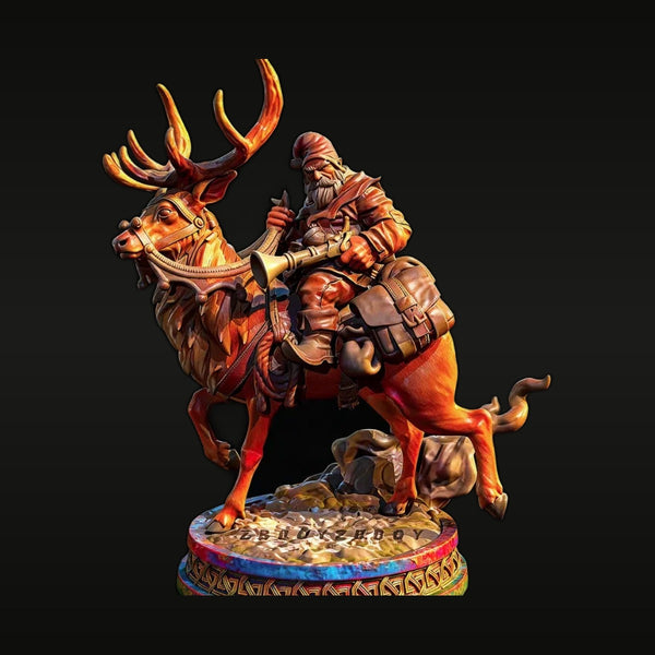 Fantasy Dwarf Warrior on Golden Elk Mount 50mm Resin Figure Kit