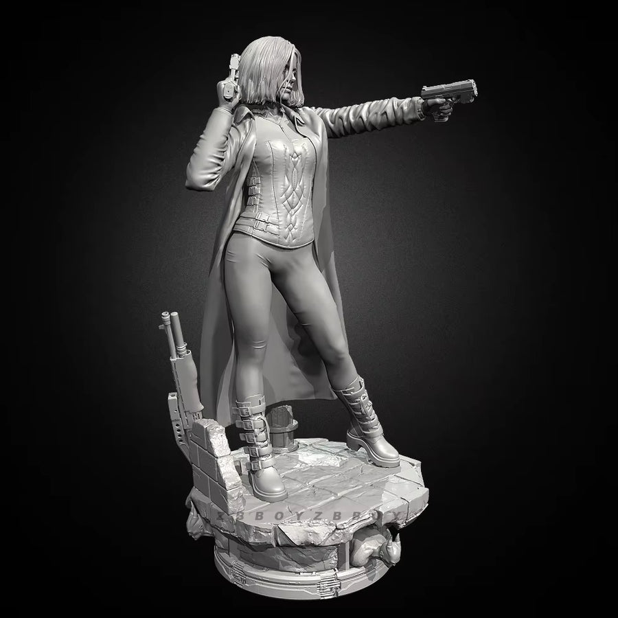 Modern Female Spy Operative with Dual Pistols and Long Coat Resin Figure Kit - resin model view 5