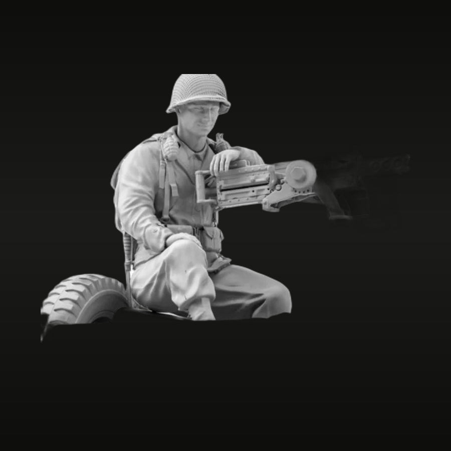 WWII US Army M1919 Machine Gunner Seated 1/16 Resin Figure Kit - unpainted resin model kit