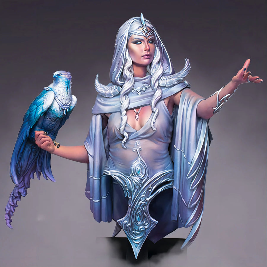 Fantasy White-Haired Sorceress with Headdress 1/10 Resin Bust - resin model view 2