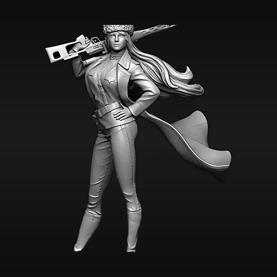 Stylized Soviet Female Sniper with Ushanka & Cape 1/35 Resin Figure Kit - unpainted resin model kit