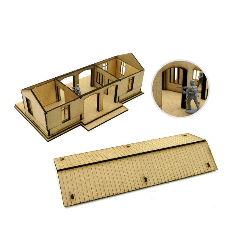 1: 72 Supply Station Bus and Train Platform Scene Wooden Assembly Model Hobby Making Accessories Tools Architectural Scenes