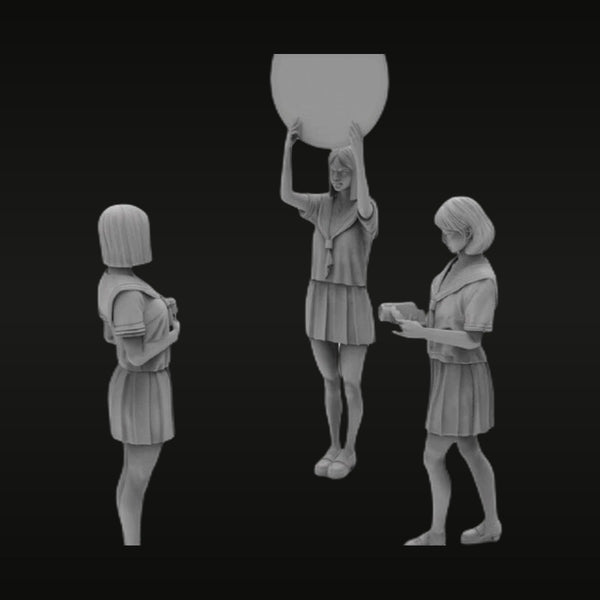 Anime Japanese Schoolgirls with Ball Set of 3 1/24 Resin Figure Kit