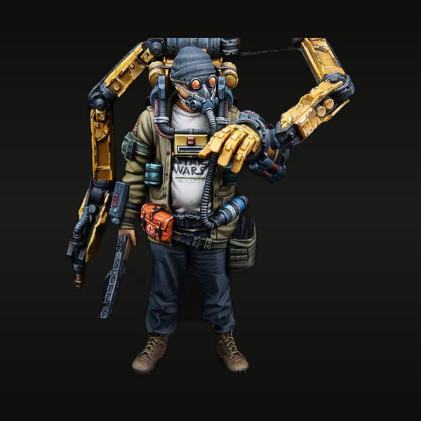 Sci-Fi WARP Exosuit Soldier with Golden Arms 1/24 Resin Figure Kit
