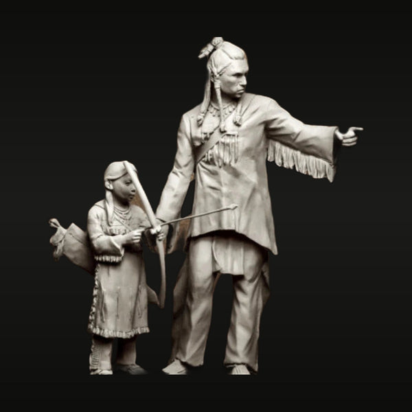 Native American Father and Son with Spear 1/24 Resin Diorama Set