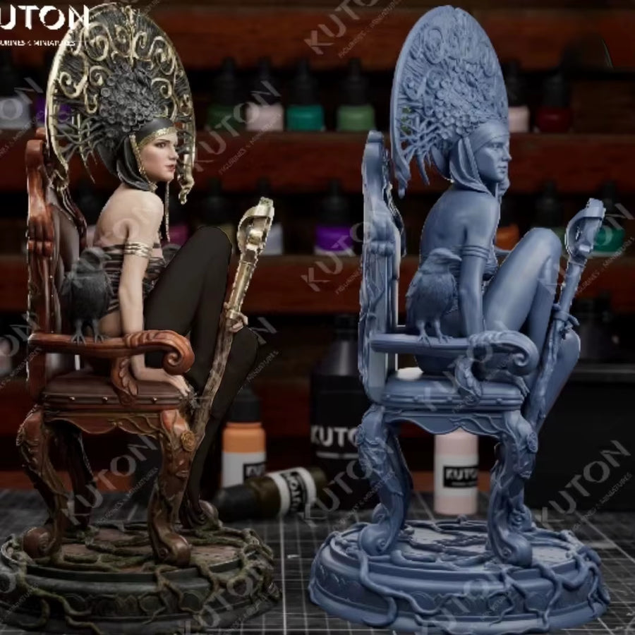 Fantasy Female Priestess with Ornate Throne 1/35 Resin Bust Kit - resin model view 2
