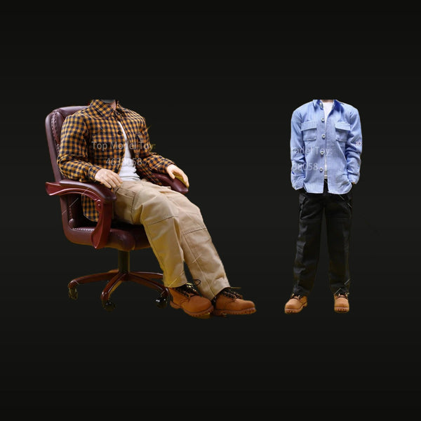 1/6 Scale Male Casual Clothing Set - Plaid & Blue Shirt with Trousers Resin Kit