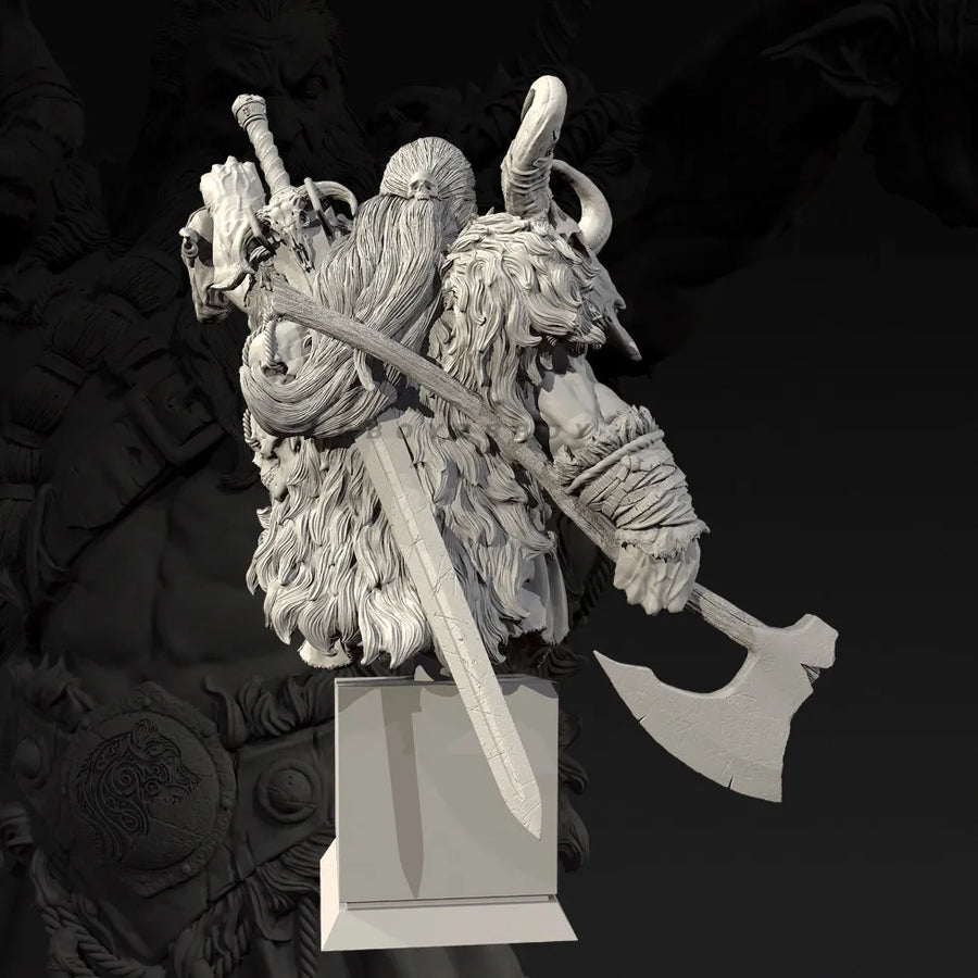 Fantasy Warrior Bust with Demonic Head Trophy 50mm Resin Kit - resin model view 4