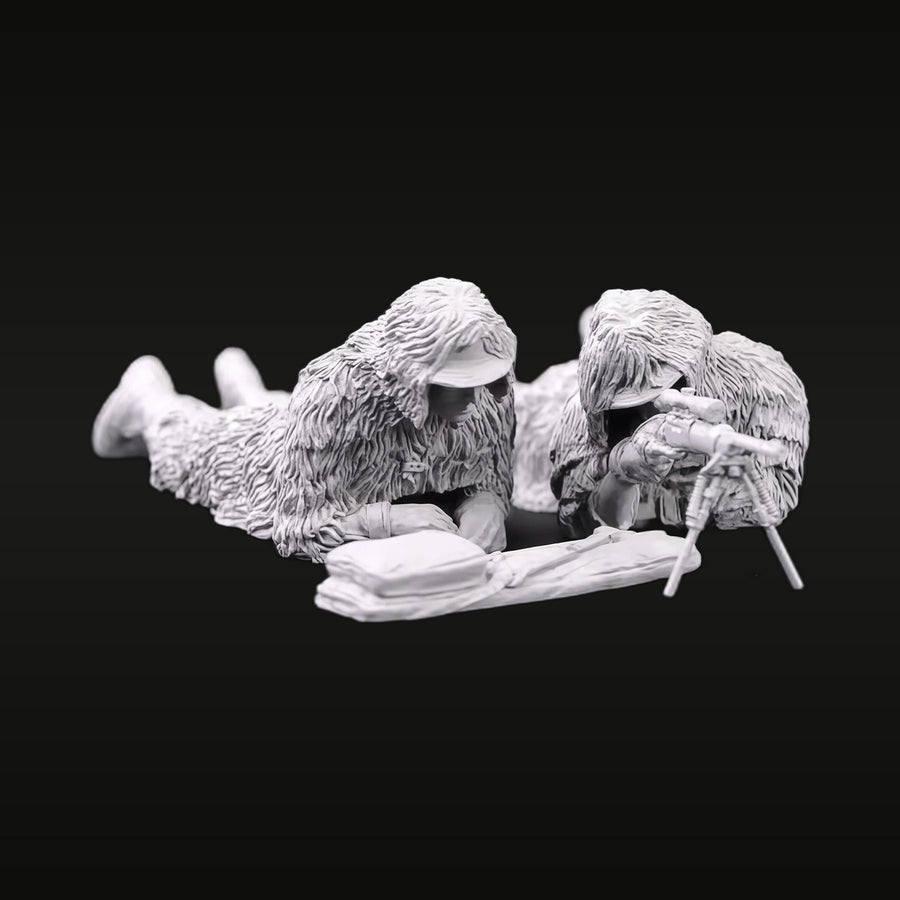 WWII German Sniper Team Winter Camouflage 1/35 Resin Figure Kit - unpainted resin model kit