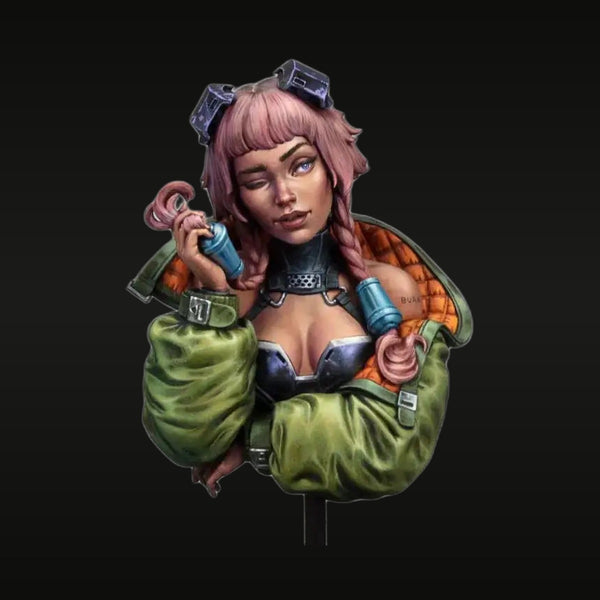 Cyberpunk Female Hacker Alice Skyll with Cables 75mm Resin Bust Kit