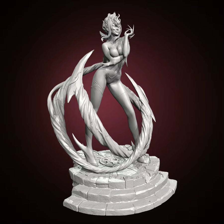 Fantasy Female Fire Sorceress Bust with Flowing Flames 38mm Resin Kit - resin model view 4