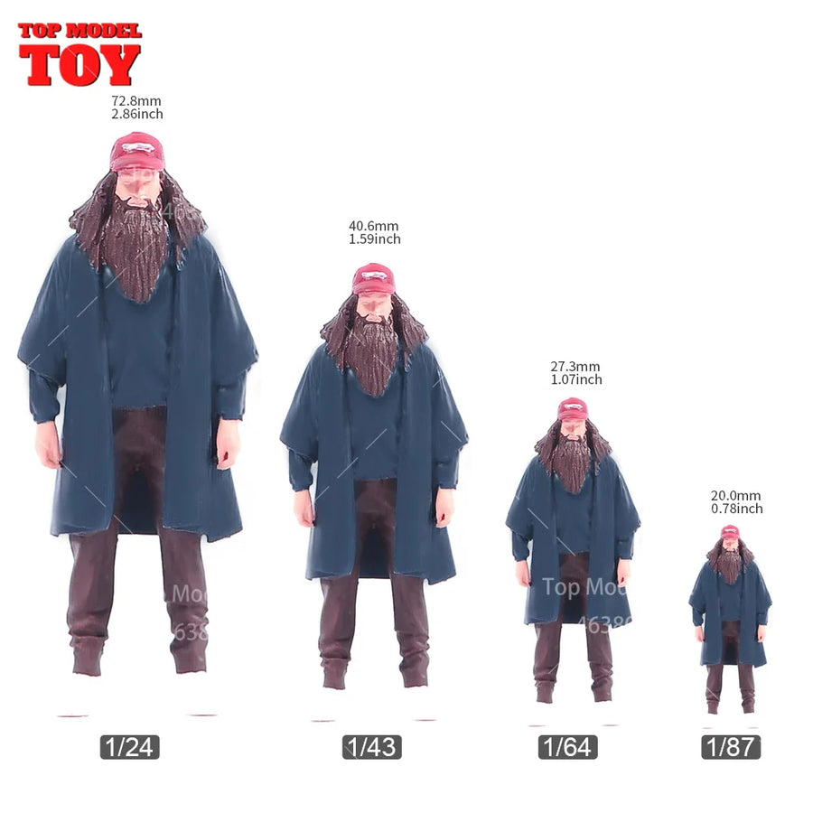Painted Miniatures 1/24 1/64 1/43 1/87 Old Mr. Forrest Gump Long Beard Male Scene Figure Dolls Unpainted Model for Cars Vehicles
