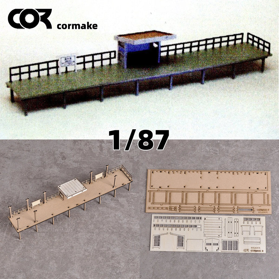 Rural European Farm Building with Platform 1/87 Laser-Cut Wood Diorama Kit - resin model view 2
