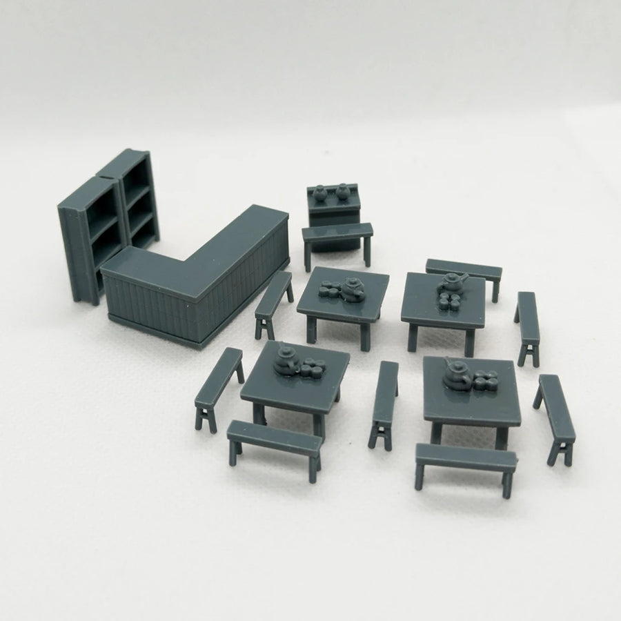 Inn Interior Furniture Set with Dining Chairs 1/87 Resin Diorama Kit - resin model view 4