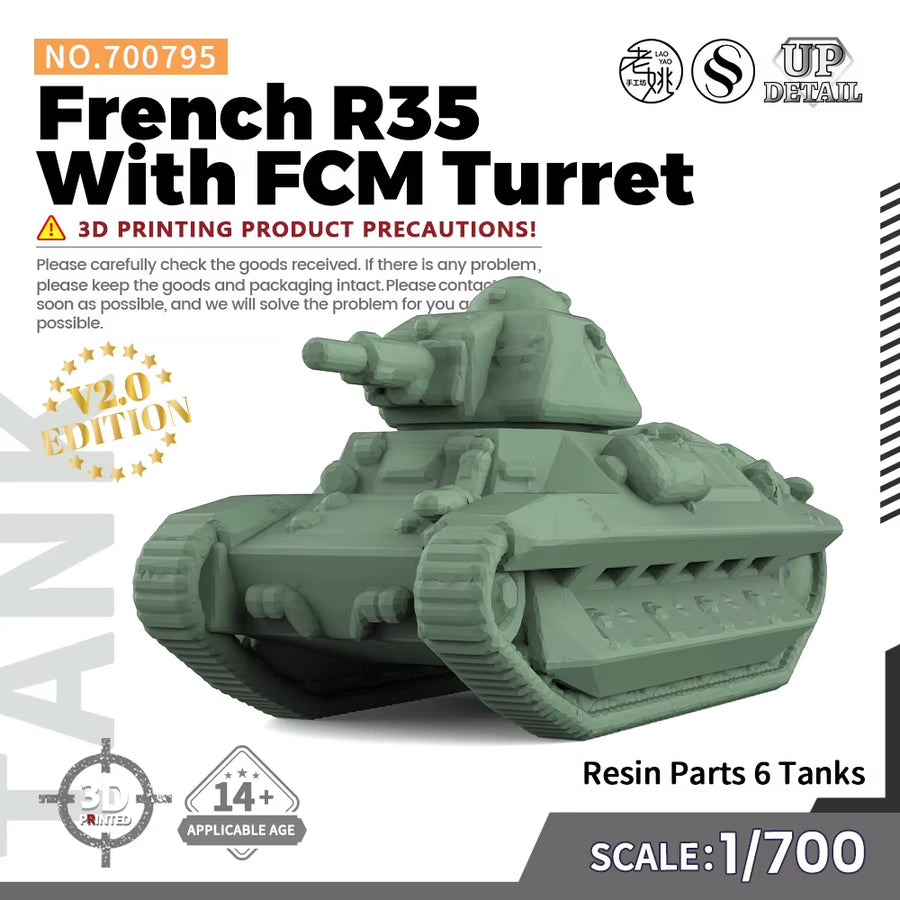 1/144 1/200 1/350 1/700  SS795 Military Model Kit French R35 with FCM Turret Miniature Static War Games
