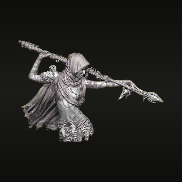 Fantasy Female Hooded Warrior Bust with Spear 1/10 Resin Kit