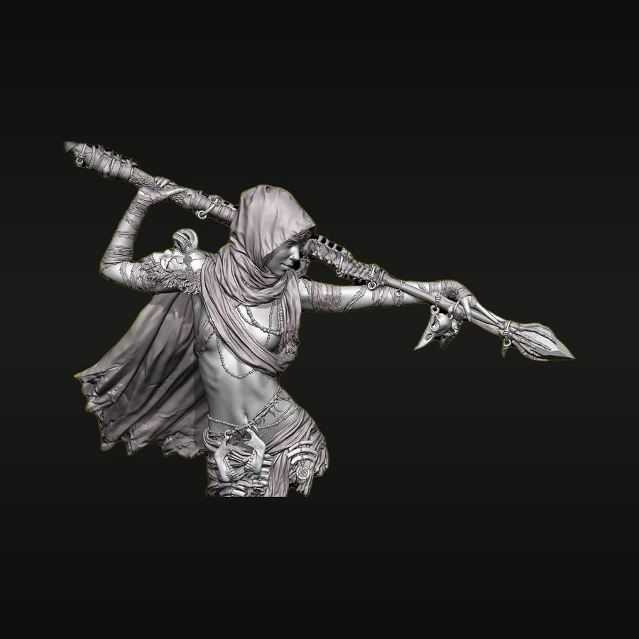 Fantasy Female Hooded Warrior Bust with Spear 1/10 Resin Kit - unpainted resin model kit