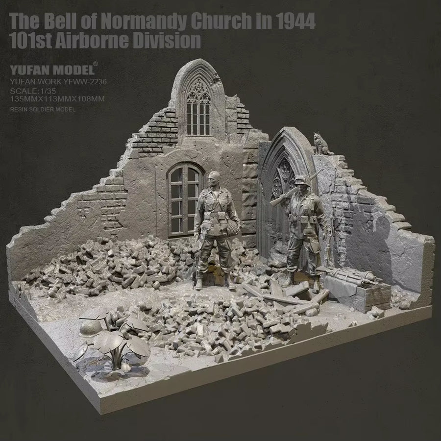 WWII US 101st Airborne at Damaged Church Normandy 1944 1/35 Resin Diorama Kit - resin model view 4