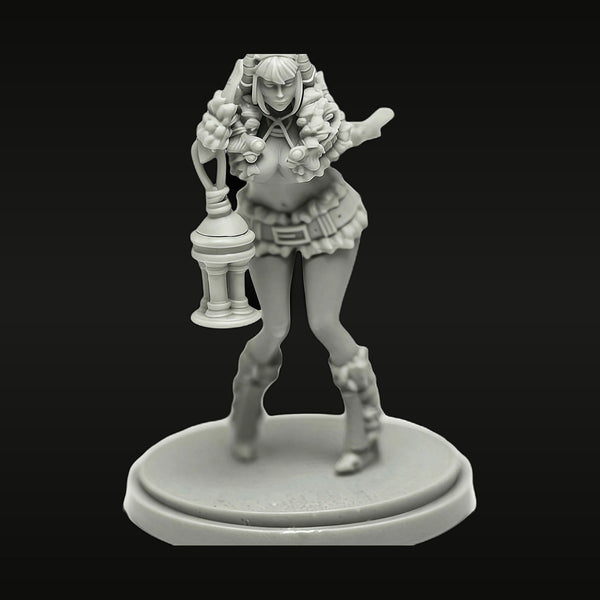 Fantasy Female Warrior with Horned Headdress and Lantern 40mm Resin Figure Kit