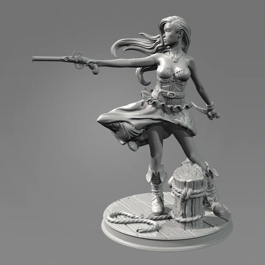Female Pirate Pinup with Flintlock Pistol 75mm Resin Figure Kit - resin model view 2