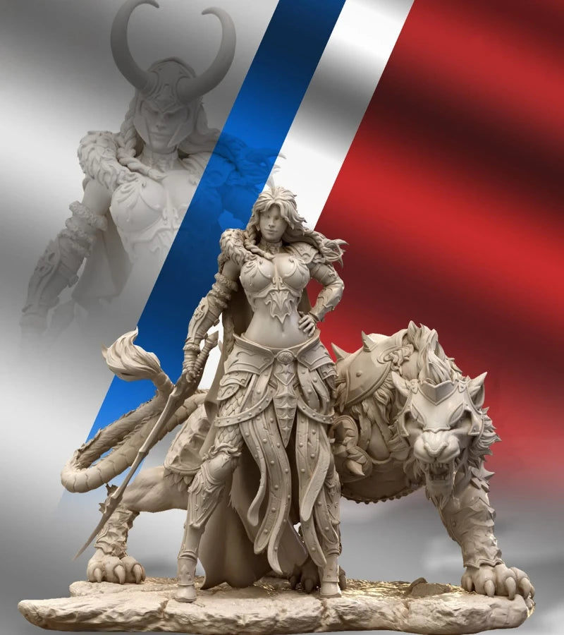 Fantasy Female Warrior with Demonic Beast Companions 1/24 Resin Figure Kit - resin model view 3