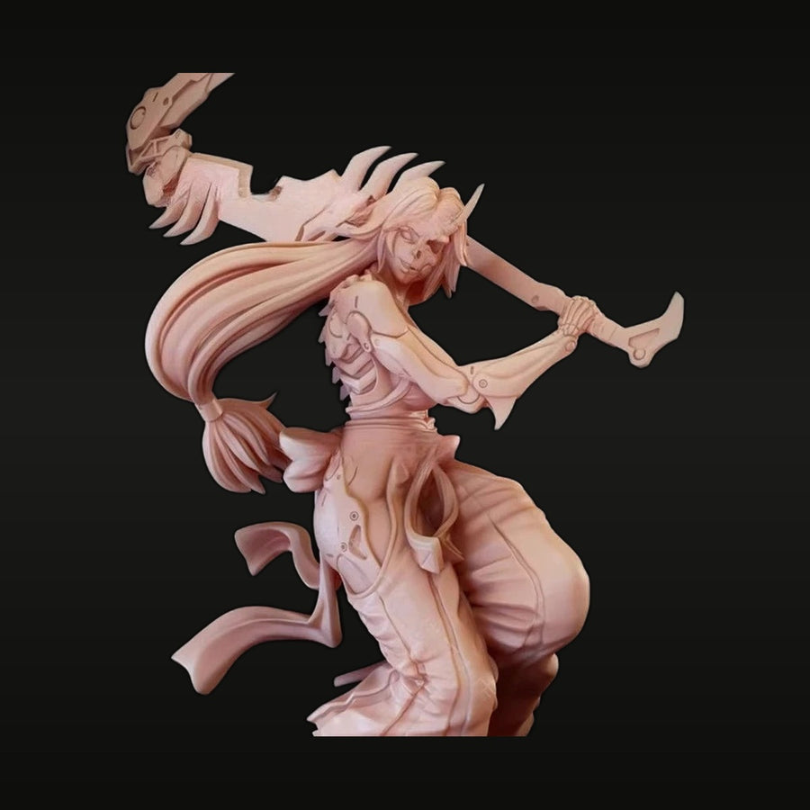Fantasy Female Warrior with Flowing Hair and Ornamental Armor 75mm Resin Figure Kit - unpainted resin model kit