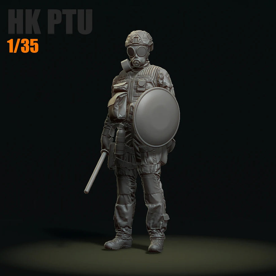 Modern Riot Police Officer with Gas Mask & Shield 1/35 Resin Figure Kit - resin model view 2