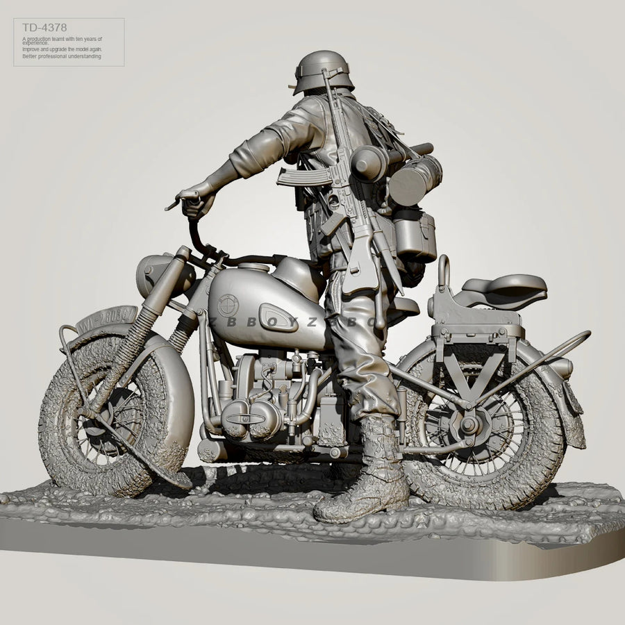 WWII German Soldier MP40 Motorcycle with Sidecar 75mm Resin Kit - resin model view 2