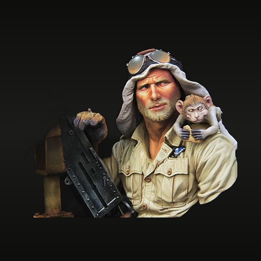 WWII Desert Pilot with Monkey Mascot 1/10 Resin Bust Kit - unpainted resin model kit
