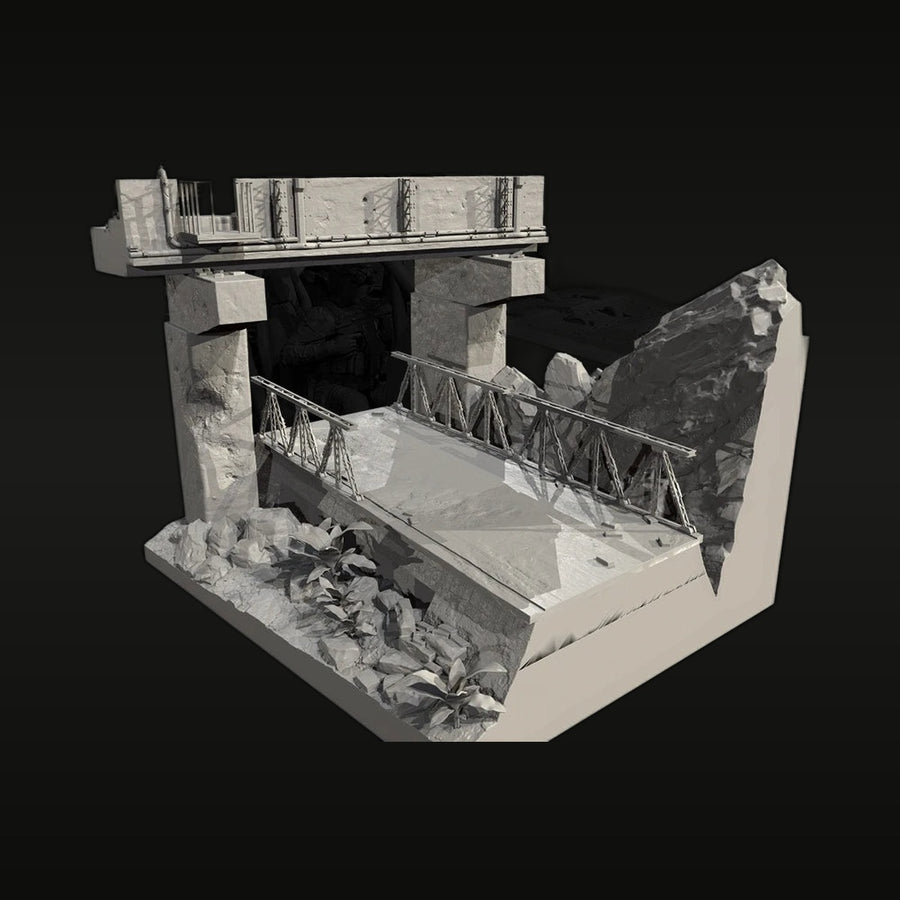 Modern Ruined Fortification Diorama Base 1/72 Resin Terrain Kit - unpainted resin model kit