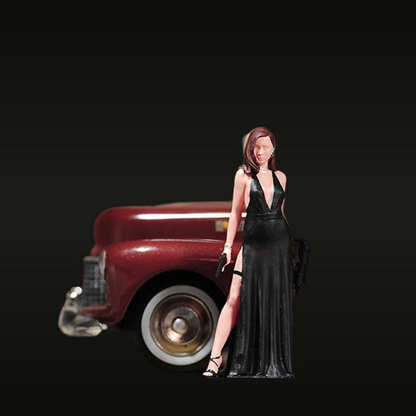 1950s Pin-up Woman Black Dress 1/87 Resin Figure Model Kit