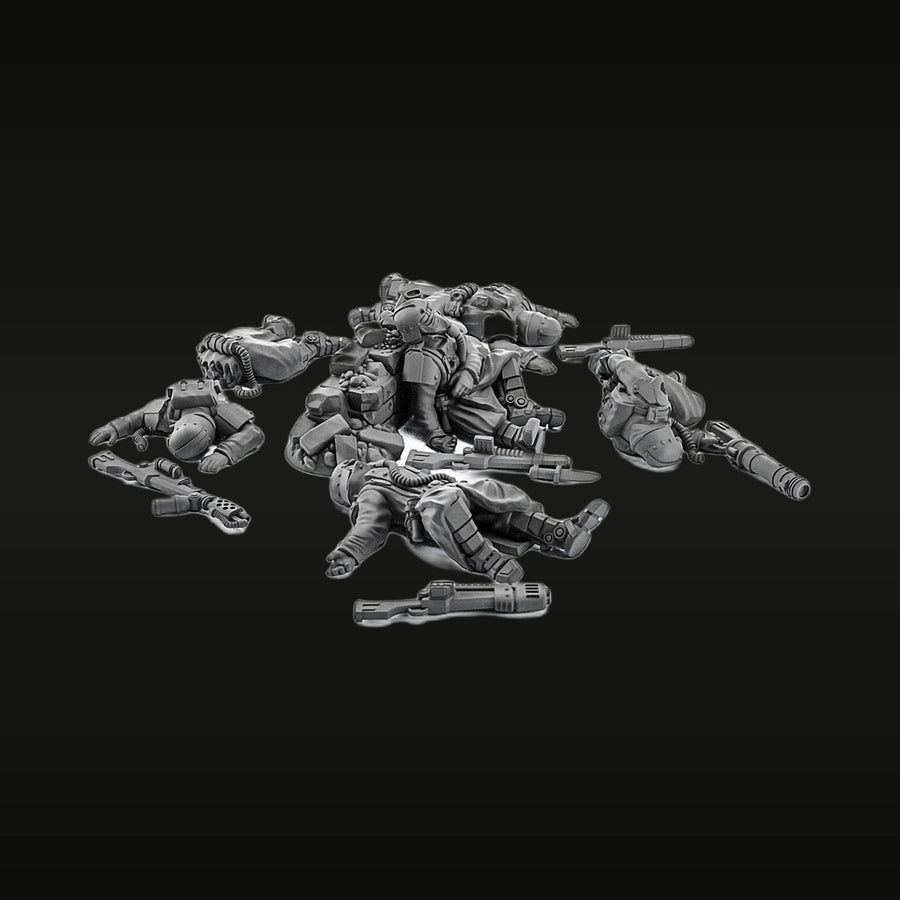Sci-Fi Futuristic Exoskeleton Soldiers Dead/Fallen 4-5 Figure Set 1/35 Resin Kit - unpainted resin model kit