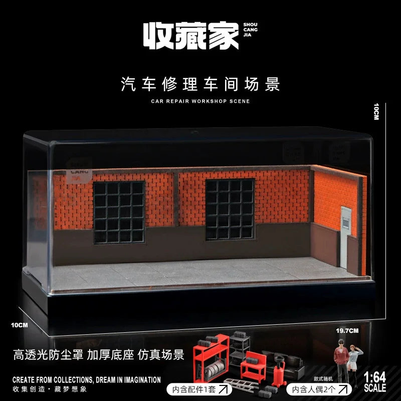 1/64 Simulated Repair Workshop Automobile Maintenance Scene Garage Parking Lot Miniature Figure for Car Model Decor
