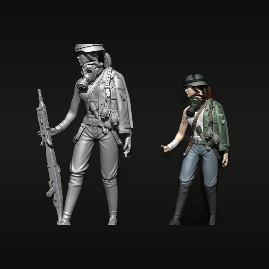 WWII German Female Soldier Anita MP40 Stahlhelm 1/35 Resin Kit - unpainted resin model kit