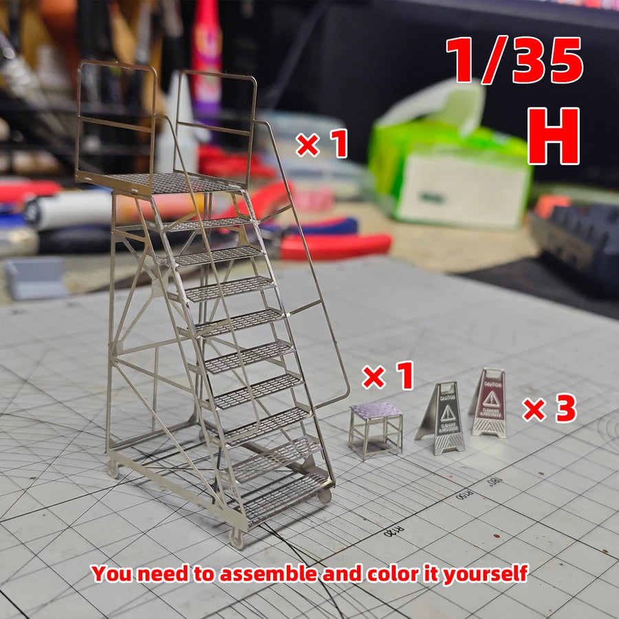 1/35 Photo Eatch Scale Model Kit Maintenance Ladders Climbing Ladder Platform Ottoman Warning Signs Sand Table Diorama Models