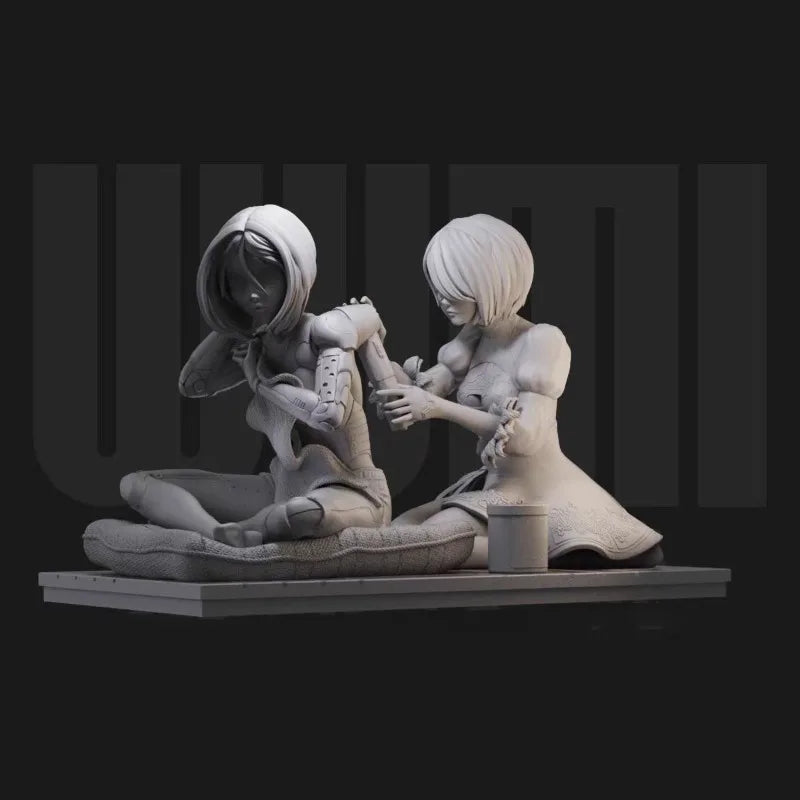 Sci-Fi Anime Female Cyborg Seated Chibi 1/24 Resin Figure Kit - resin model view 3
