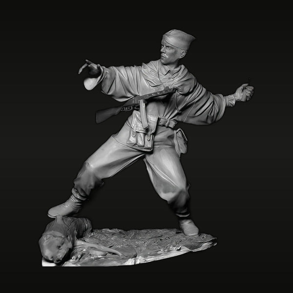 WWII Soviet Red Army Soldier Throwing Grenade 75mm Resin Figure Kit