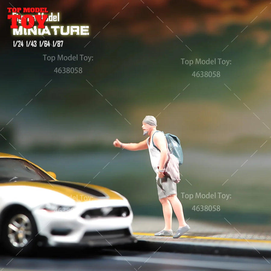 Painted Miniatures 1/24 1/64 1/43 1/87 Blocking Car Backpack Young Man Male Scene Figure Doll Unpainted Model for Vehicles