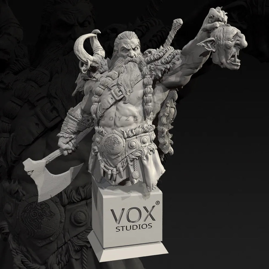Fantasy Warrior Bust with Demonic Head Trophy 50mm Resin Kit - resin model view 2