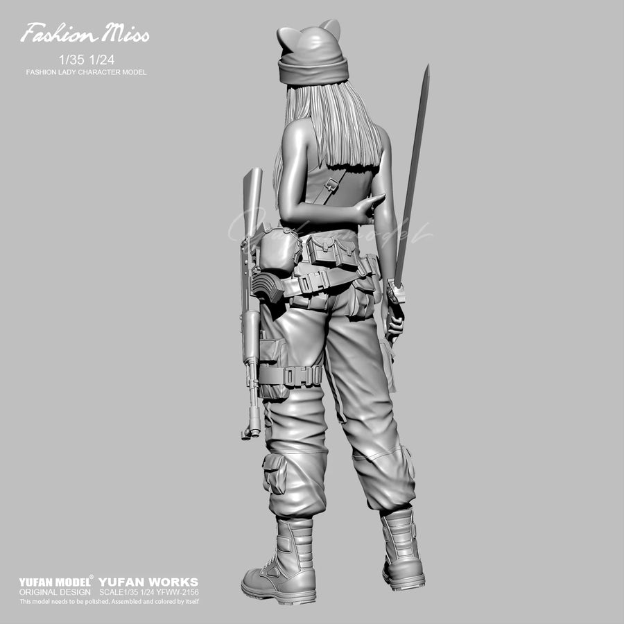 Modern Female Tactical Operative with Rifle 1/35 Resin Figure Kit - resin model view 5