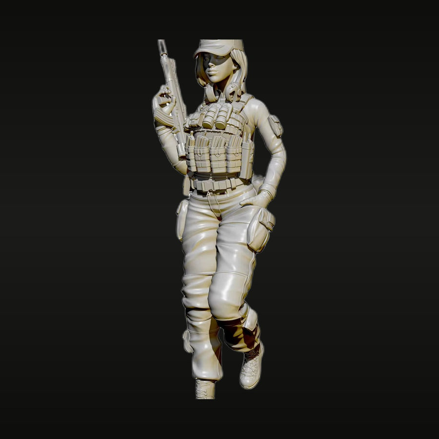 Modern Female Tactical Operator with Pistol 75mm Resin Figure Kit - unpainted resin model kit