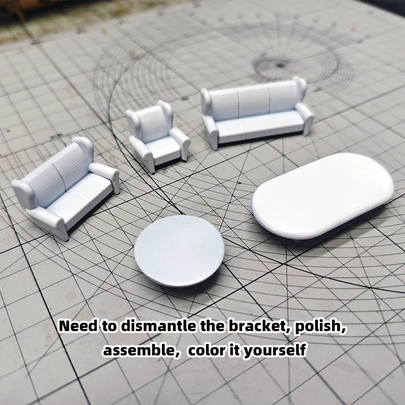Scale Model Kit Sofa Couch Settee Settee Coffee Table Tea Table Sand Table Diorama Models Suits for House 1/48/64/72/87