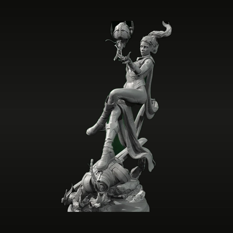 Fantasy Female Sorceress on Demonic Beast Mount 30mm Resin Figure Kit - unpainted resin model kit