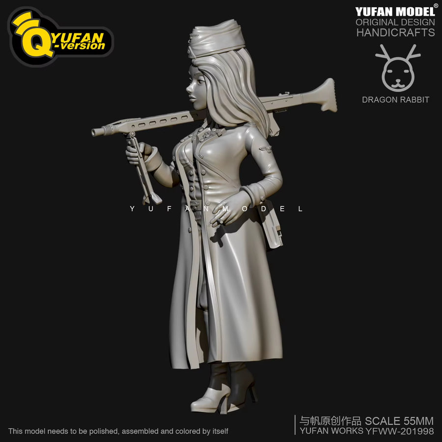WWII German Female Soldier Full Figure with MG42 55mm Resin Kit - resin model view 3