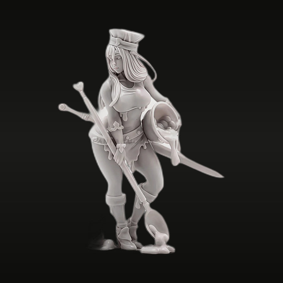Fantasy Female Warrior with Dual Swords & Pointed Cap 38mm Resin Figure Kit - unpainted resin model kit