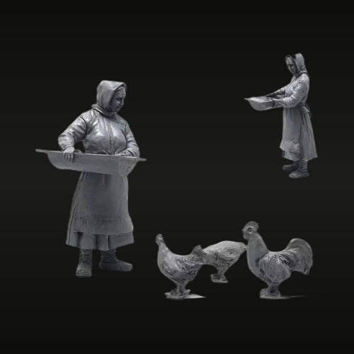 WWII Soviet Civilian Woman With Chickens 1/35 Resin Figure Kit