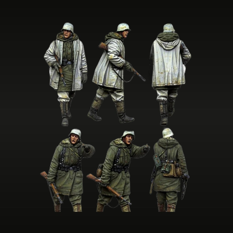WWII German Infantry Winter Camouflage Snow Cloak 1/35 Figure Set - unpainted resin model kit