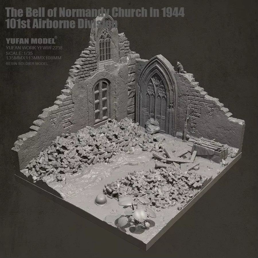 WWII Normandy Ruined Church Diorama Base 1/35 Resin Kit - resin model view 2