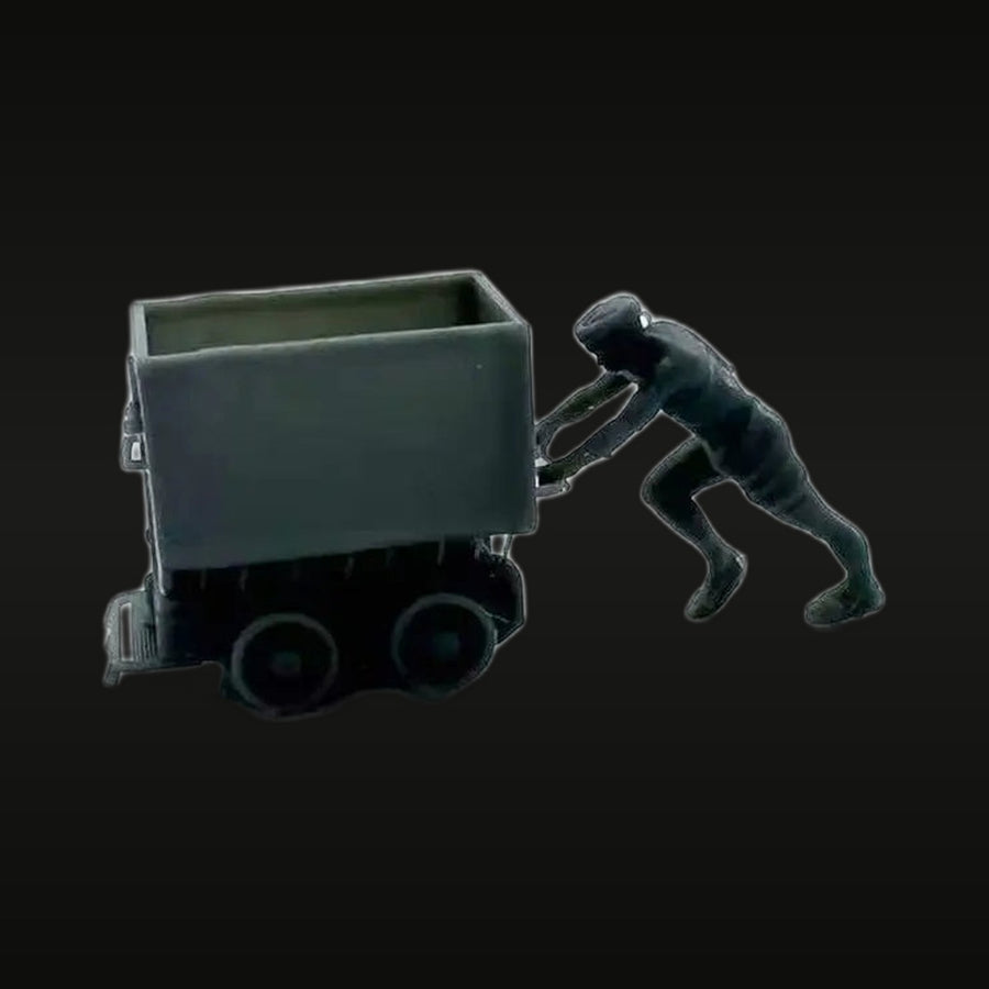 Ore Cart with Pushing Figure 1/87 Scale Resin Diorama Kit - unpainted resin model kit