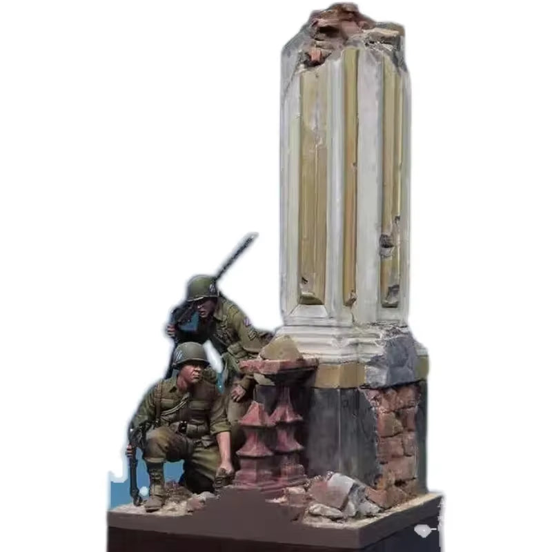 WWII British Soldiers with Ruined Column Base 1/35 Resin Figure Kit - resin model view 4